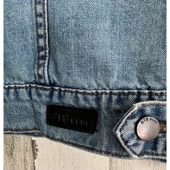 STS Blue Womens Jean Trucker Jacket Size Small Distressed Embroidered - Picture 6 of 11